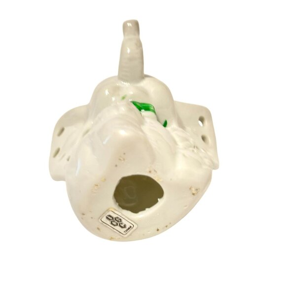 UCGC White Vintage Elephant Jewelry Holder With Green Bow Tie - Picture 9 of 9